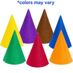 NEW! Pack of 7 Felt Gnome Hats, 12" tall, 24.5" diameter, Multicolor