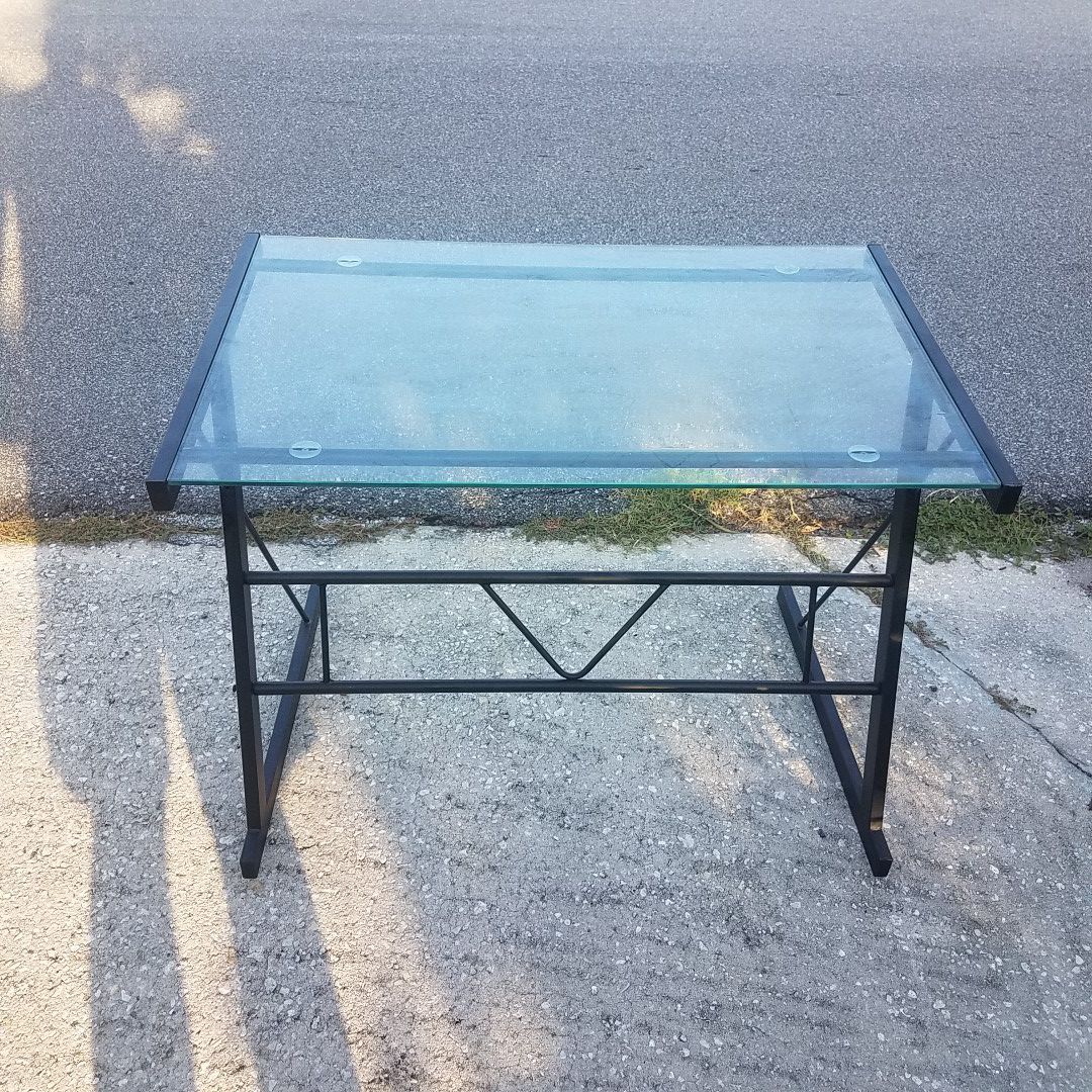 Glass metal computer desk small compact sturdy table