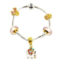 Pink Gold Charm Bracelet Incredible Quality Shimmering Enamel Zircon/Rhinestone Beads for Women