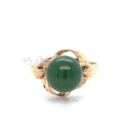 14Kt Yellow Gold Jadeite Sphere Ring 3.60g Size 7 I-1415