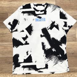 Hollister White & Black Splatters Crayon Drawing Pattern Casual T Shirt Mens 2XL
