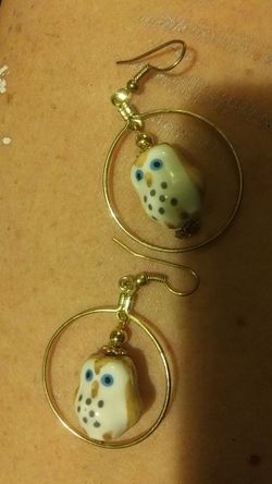 Vintage hand painted owl earrings