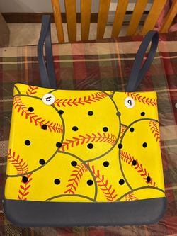 Softball Print Rubber Tote Bag
