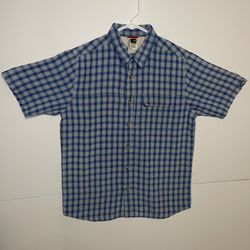*FLAW* The North Face Men’s {MEDIUM} Plaid Blue Vented Button Short Sleeve Shirt!👕 