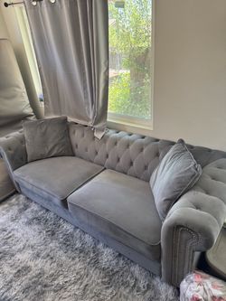 Modern Grey Velvet Chesterfield Sofa