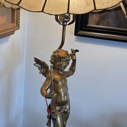 Vintage Cherub Table Lamp With Capiz Shell Shade