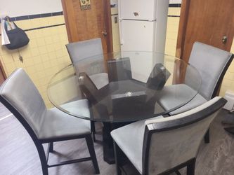 5-Piece Cosmopolitan Round Glass Dining Set – Modern Espresso & Gray
