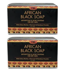 African Black Soap Detoxifying & Acne Fighting for Dry Skin - 7 oz; 2 bars