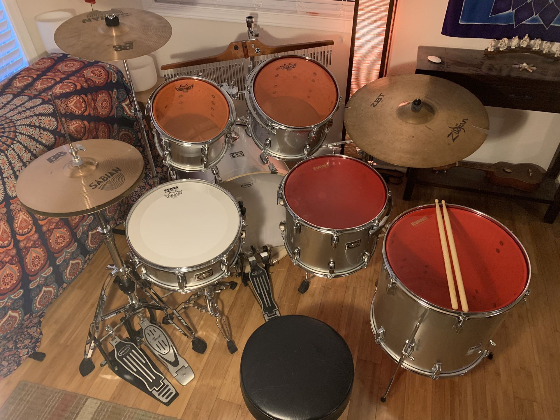 Premier Drum Set, Double Pedal, Sabian/Zildjian Cymbals