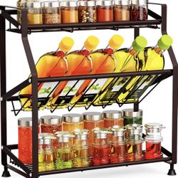 Spice Rack, Ace Teah 3 Tier Larger Spice Rack Organizer for Countertop, Bathroom Countertop Organizer Rustproof Spice Shelf for Kitchen Countertop Org