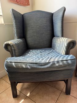 Pottery Barn Blue Wingback Accent Chair with Nailhead Trim