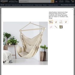 AsterOutdoor Hammock Chair Hanging Rope Swing with 2 Cushions and Wood Spreader Bar for Indoor or Outdoor Use, Beige