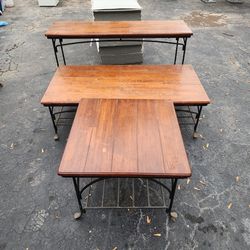WOOD & WROUGHT IRON COFFEE TABLE SET