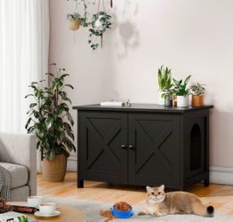 Cat Litter Box Enclosure Cabinet, Black - HN