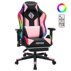 HOFFREE Led Pink Gaming Chair