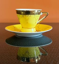 Vintage Trina Yellow and Gilt Demitasse with Saucer Made In Japan