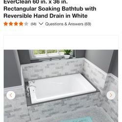 American Standard EverClean 60 in. x 36 in. Rectangular Soaking Bathtub with Reversible Hand Drain in White