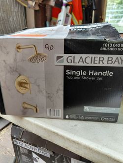 Glacier bay bathtub and shower faucet set with valve in brushed gold