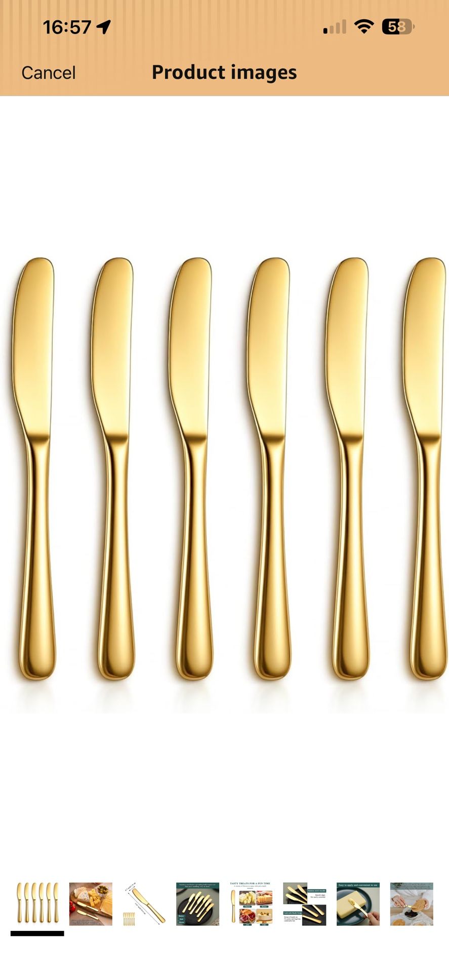 Berglander Butter Knife Spreader 6 Pieces 5.6", Stainless Steel Gold Butter Knives, Butter Spreader Gold Kitchen Accessories Utensils for Home and Res