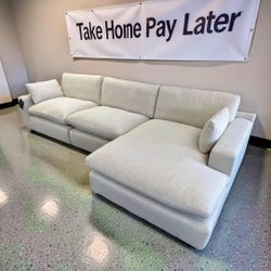 Elyza Linen 3-Piece LAF Chaise Sectional