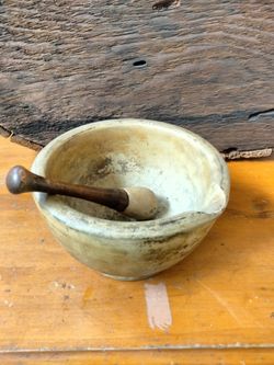 Antique Mortar And Pestle Made In England Pharmacy Apothecary Wood Stoneware