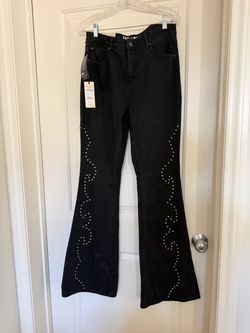 Black Flare Jeans with Silver Stud Detail