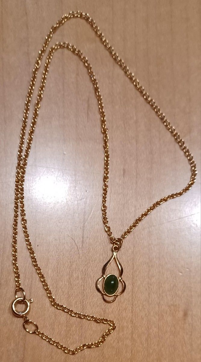 Gold And Jade Pendant Necklace