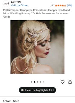 1920s Flapper Headpiece Rhinestones Flapper Headband Bridal Wedding Roaring 20s Hair Accessories for women (Gold)