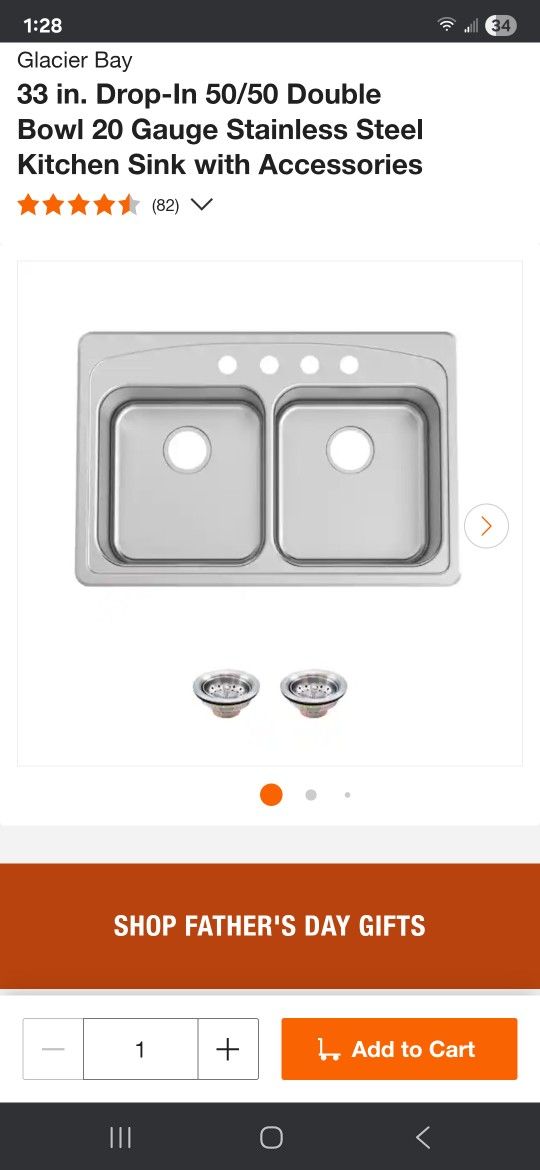 Glacier Bay
33 in. Drop-In 50/50 Double Bowl 20 Gauge Stainless Steel Kitchen Sink with Accessories