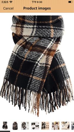 Plaid Blanket Scarf with Fringe