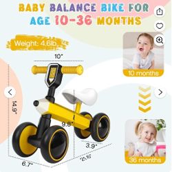 Bicicleta de equilibrio duradera para niños de 10 a 36 meses, color amarillo.
