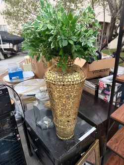 Large Elegant Gold Decorative Vase with Artificial Greenery – Luxury Home Décor