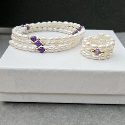 Coil Rice Pearl Bracelet And Ring