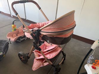 Pink and Gold Baby Stroller Travel System