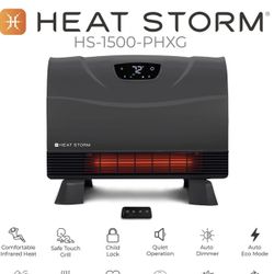 HEAT STORM PHOENIX HS-1500-PHX, INFRARED SPACE HEATER WITH ATTACHABLE FEET, REMOTE CONTROL, ENERGY EFFICIENT- WATTS, GRAY FLOOR OR WALL