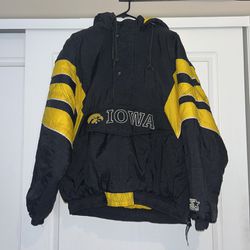 Vintage Starter Iowa Hawkeyes 1/4 Zip Hooded Quilted Pullover Jacket L NCAA 90’s