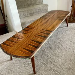 Unique Mid Century Mahogany TIKI Style coffee table 5ft- tribal, beach, Reclaimed 