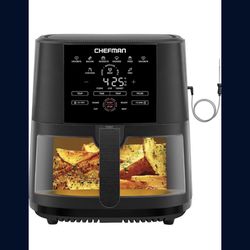 Chefman Air Fryer 8 Qt with Probe Thermometer, 8 Preset Functions, 1-Touch Digital Display Compact Cooker, Extra Large Nonstick Square Air Fryer Baske