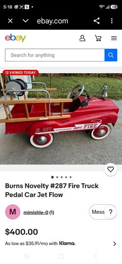 Vintage Burns Novelty #287 Fire Truck Pedal Car –