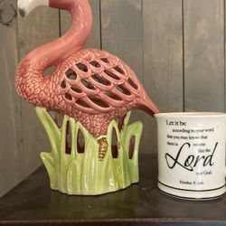 Ceramic Flamingo , No Chips Lites Up Needs A Led Replacement