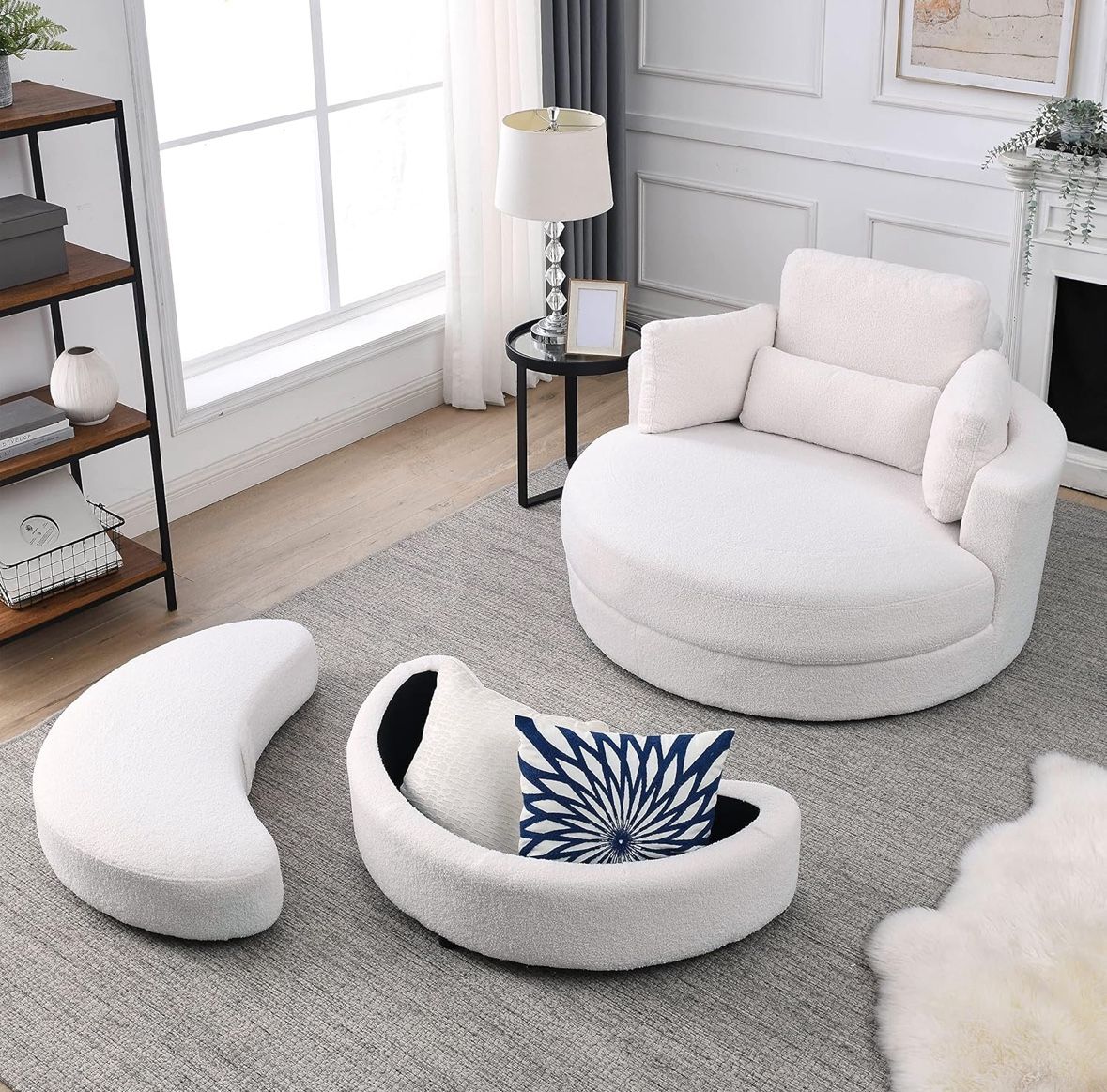 Modern Swivel Sofa Lounge Round Chair W/Storage Ottoman