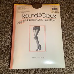 Round the Clock girdle top pantyhose, color satin taupe, size: B