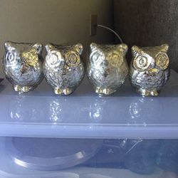 Silver distressed glass owls