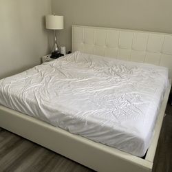 Modern White Bed Frame (with hydraulic) + Mattress