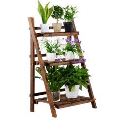 3 Tier Folding Wooden Flower Stand Plant Display Stand For Balcony Patio Yards