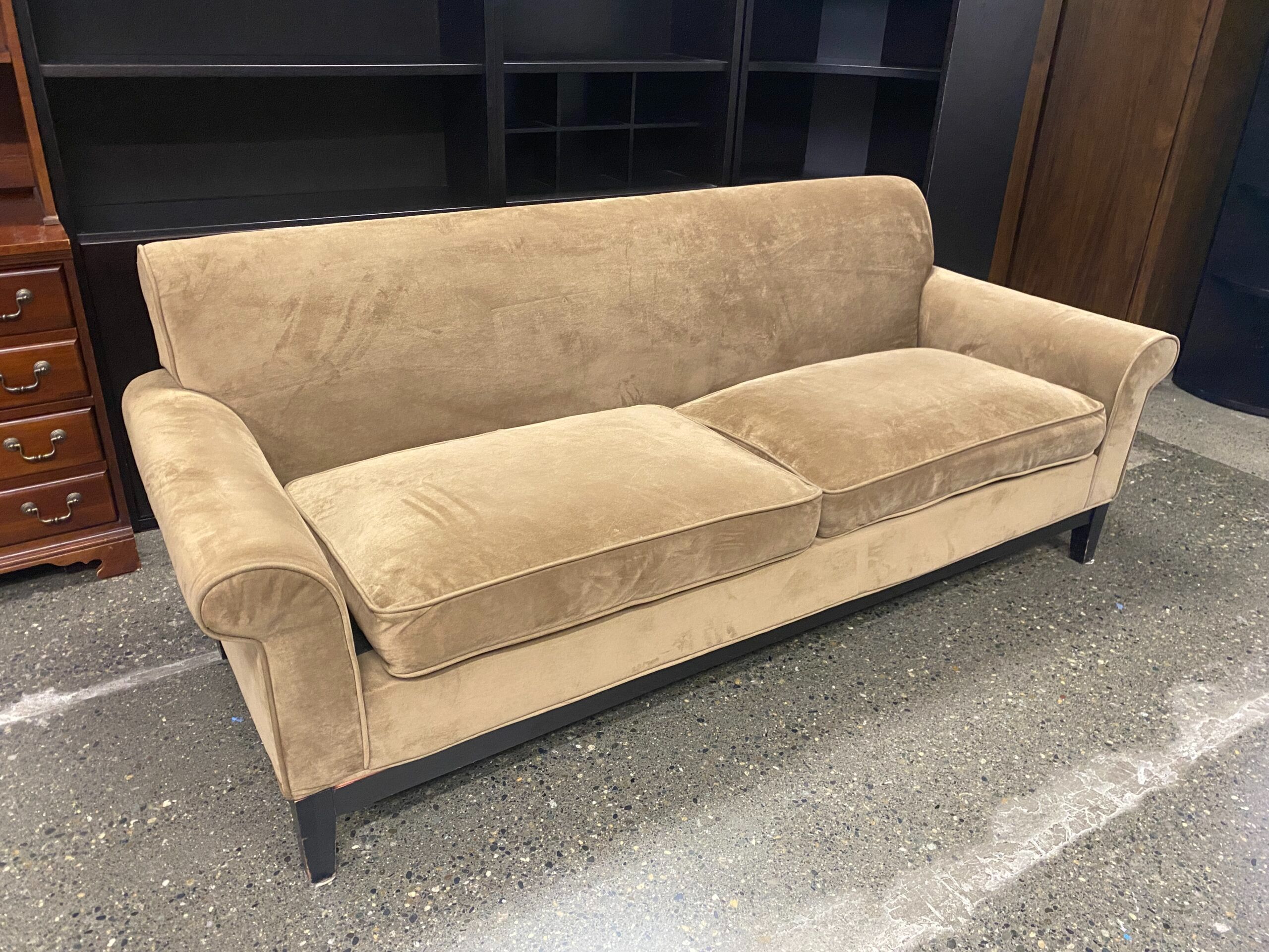 Khaki Upholstered Rolled Back Sofa