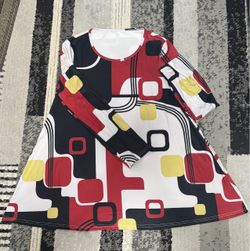 Long Sleeve Geometric Print Swing Dress