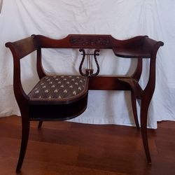 Vintage antique Duncan Phyfe Harp Gossip Phone Chair Bench Table