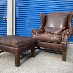 Lexington Leather Wingback Chair And Ottoman 