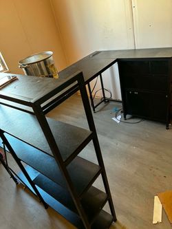 Black Metal and Wood Desk with Shelves